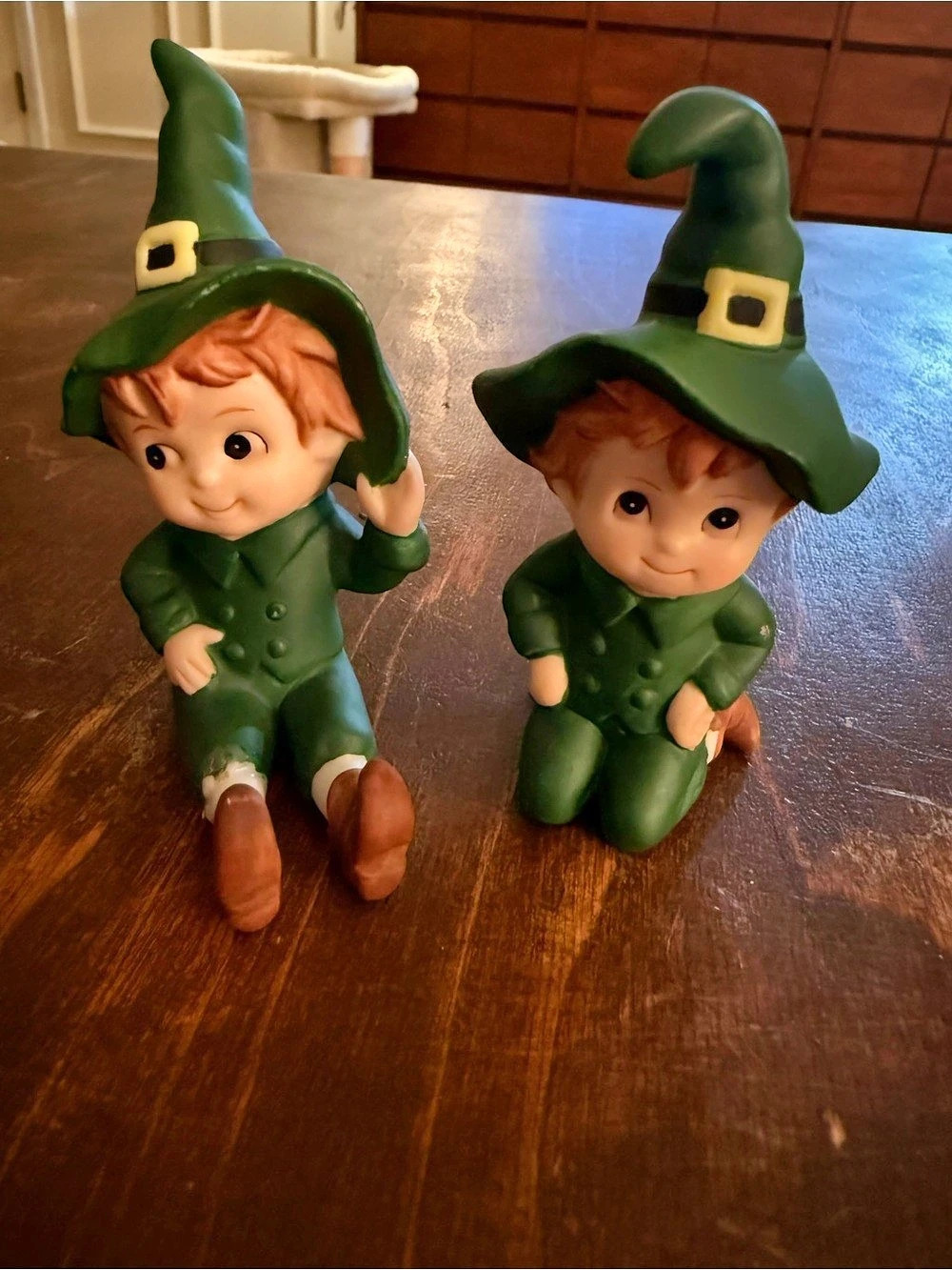 SET OF 2 VINTAGE LEFTON PIXIE ELF LEPRECHAUN FIGURINES